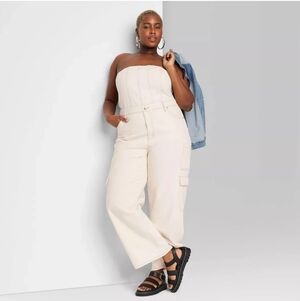 Wild Fable Cream Off White Strapless Cargo Pocket Jumpsuit Wide Legs 2XL